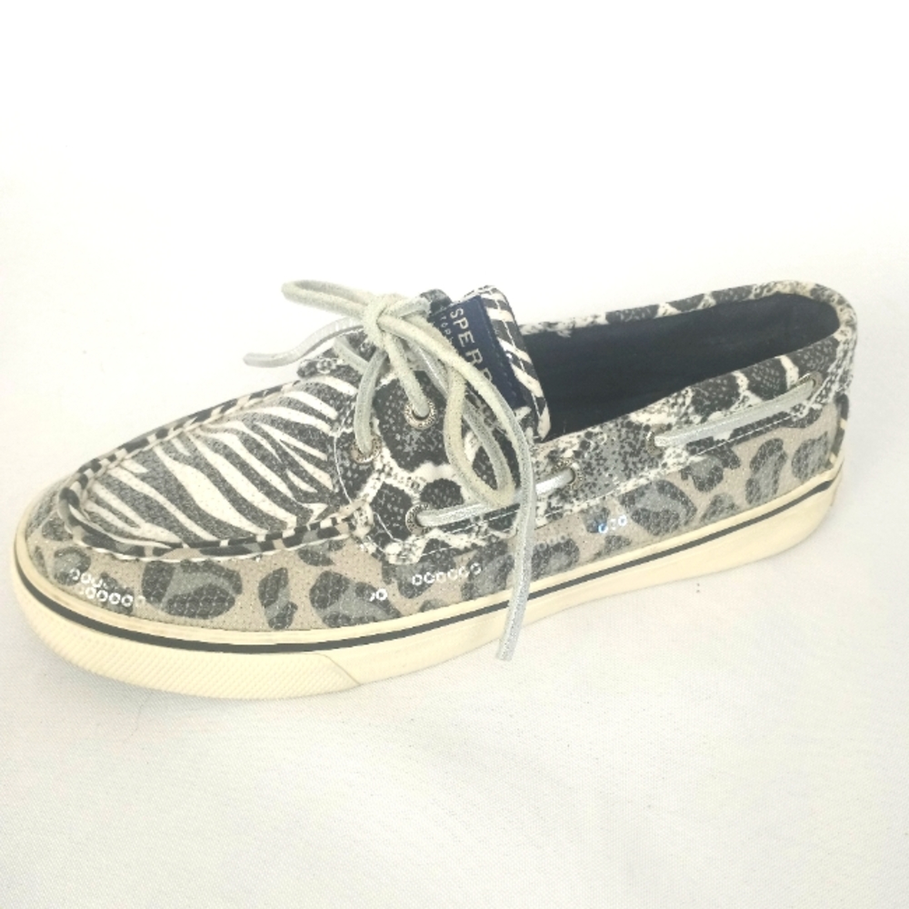 Sperry Zebra And Leopard Print Sequined Top Sider… - image 1